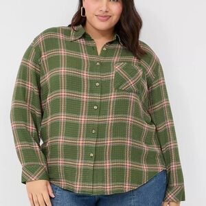 Button-Down Crinkle Plaid Shirt